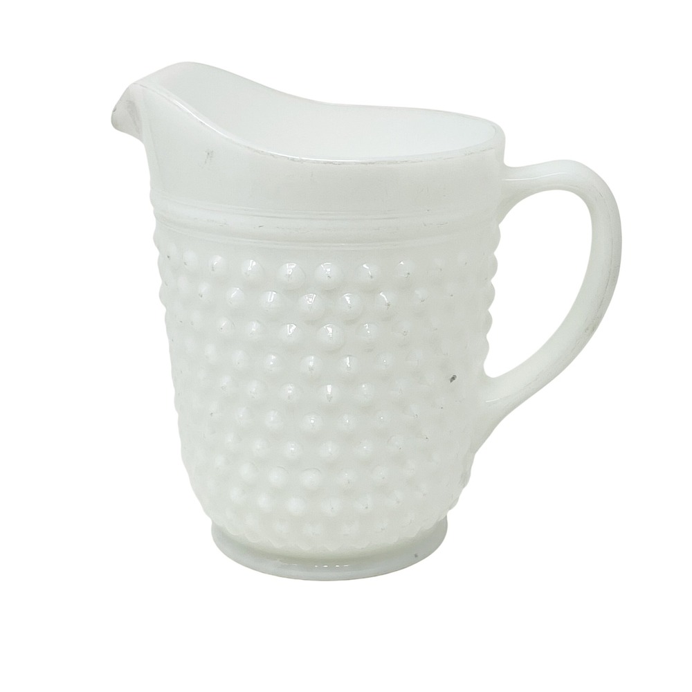 Vintage Hobnail Milk Glass Pitcher White Mid Century Farmhouse Cottage Core